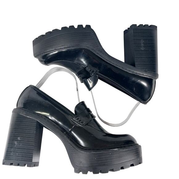 MADDEN GIRL! KASSIDY ULTRA CHUNKY HEEL, PLATFORM BLACK PATENT LOAFERS! SZ 8M - Picture 6 of 10